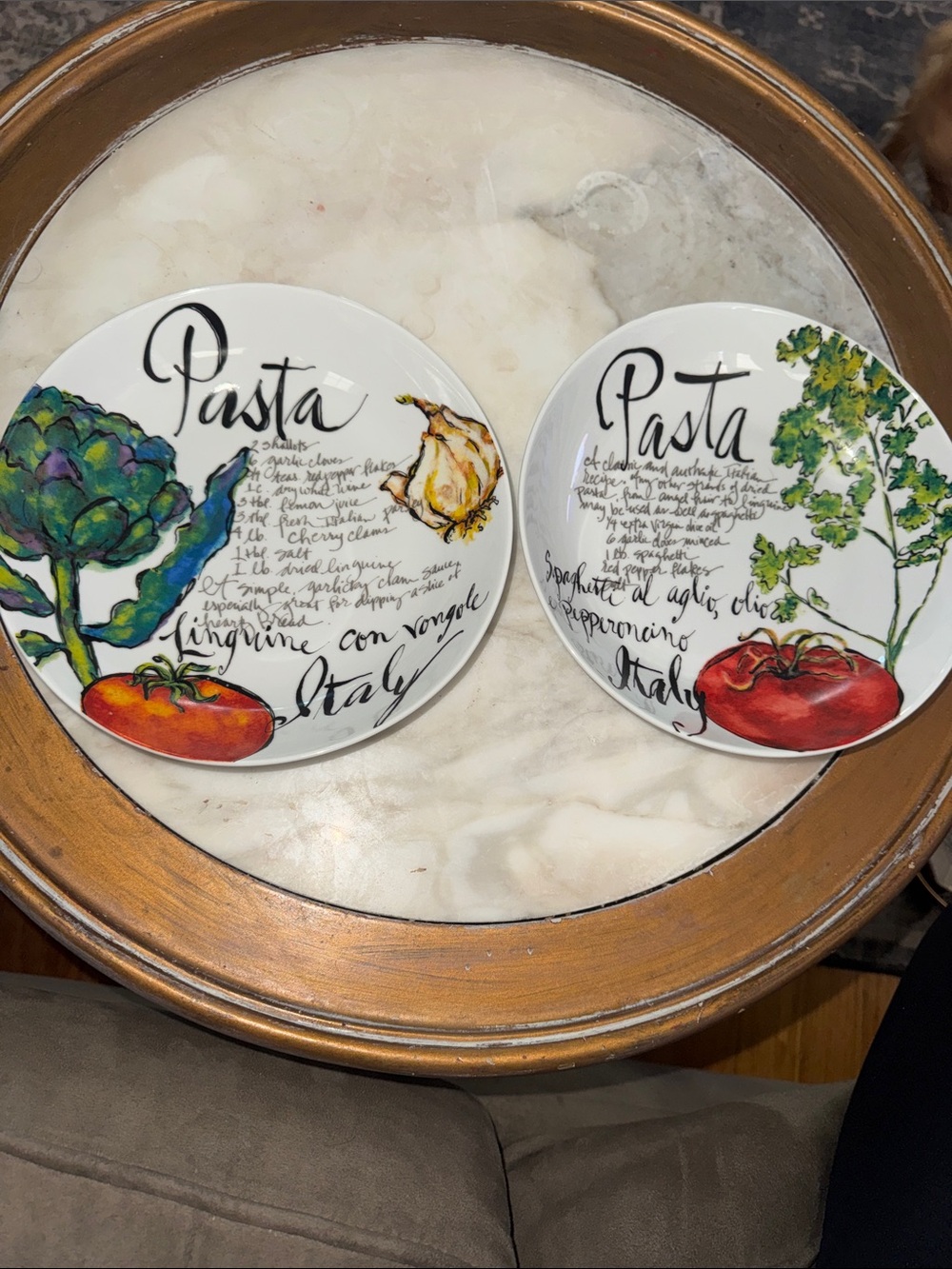 Rosanna White Italian Pasta recipe Ceramic Plates Black Logo /colorful design